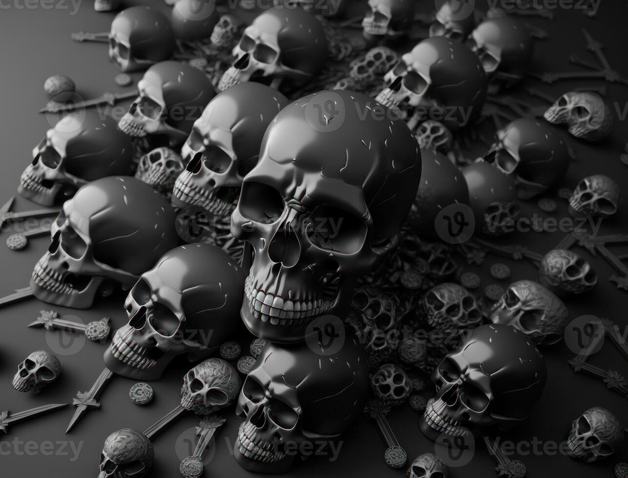 Obsidian skulls created with technology photo