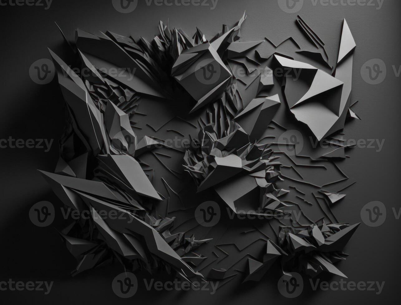 Abstract dark black various paper shapes background created with technology photo