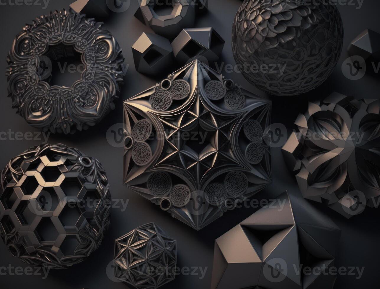 Abstract black geometric background Various shapes Flat lay created with technology photo