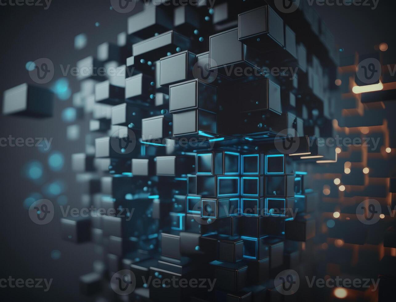 3D Futuristic cubes background Abstract geometric mosaic Square tiles pattern created with technology photo