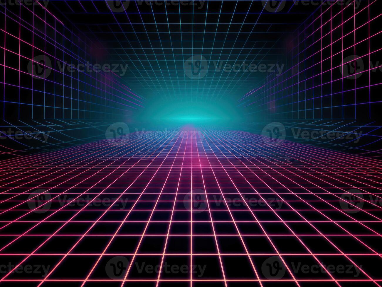 Perspective grid abstract retro background created with technology photo