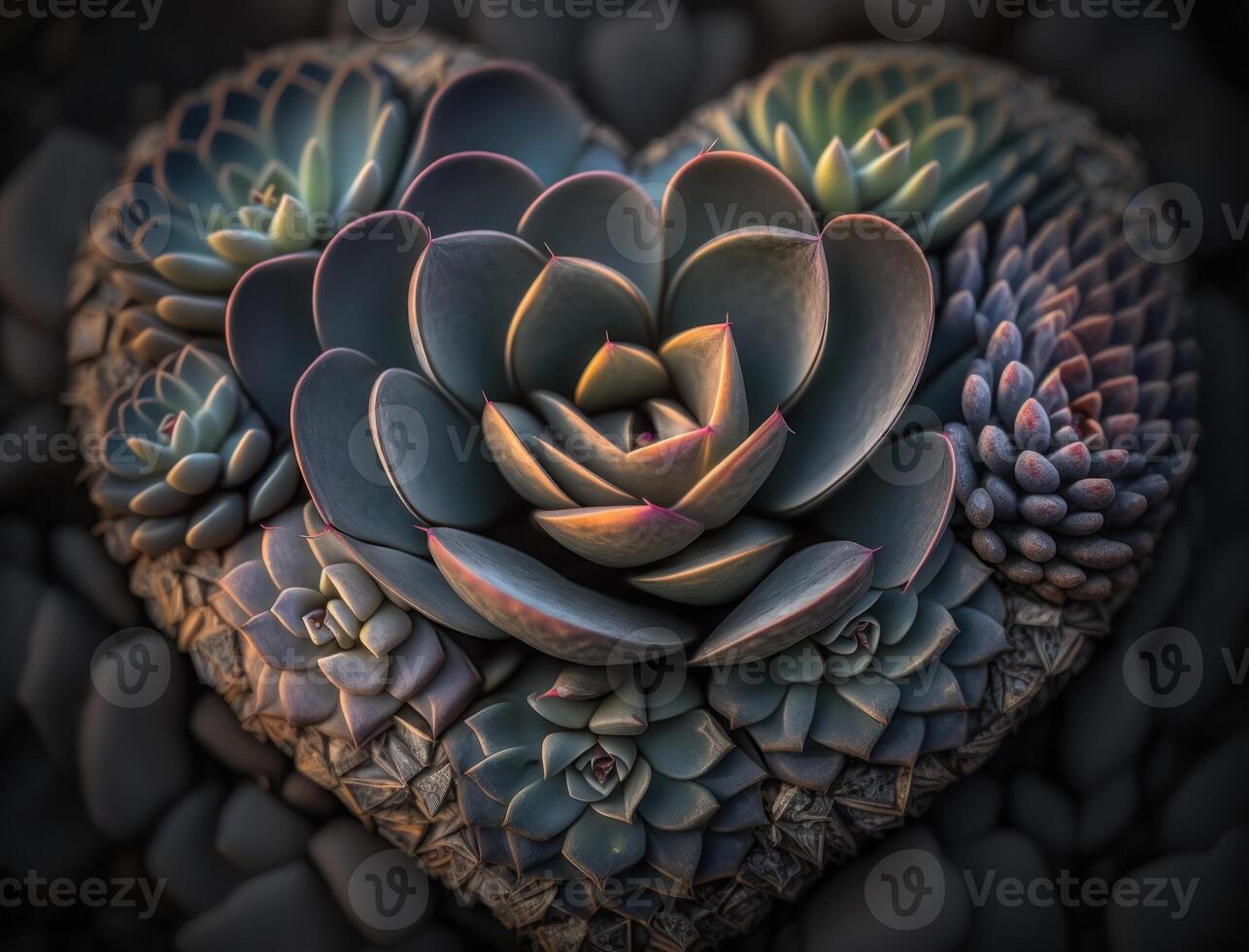 Green heart made by various succulents Environmental protection concept created with technology photo