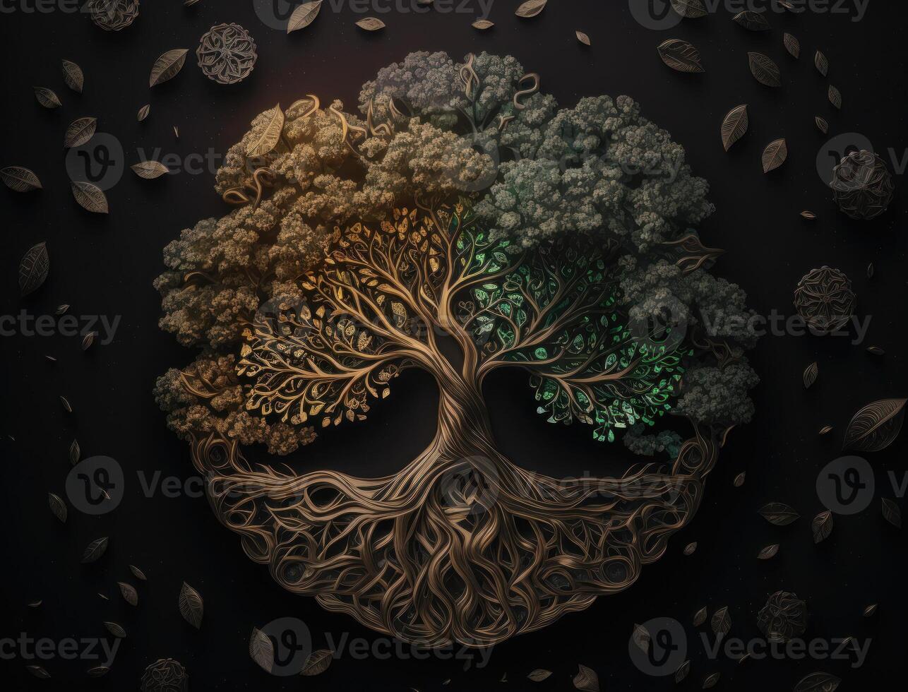 Yggdrasil world tree concept created with technology photo