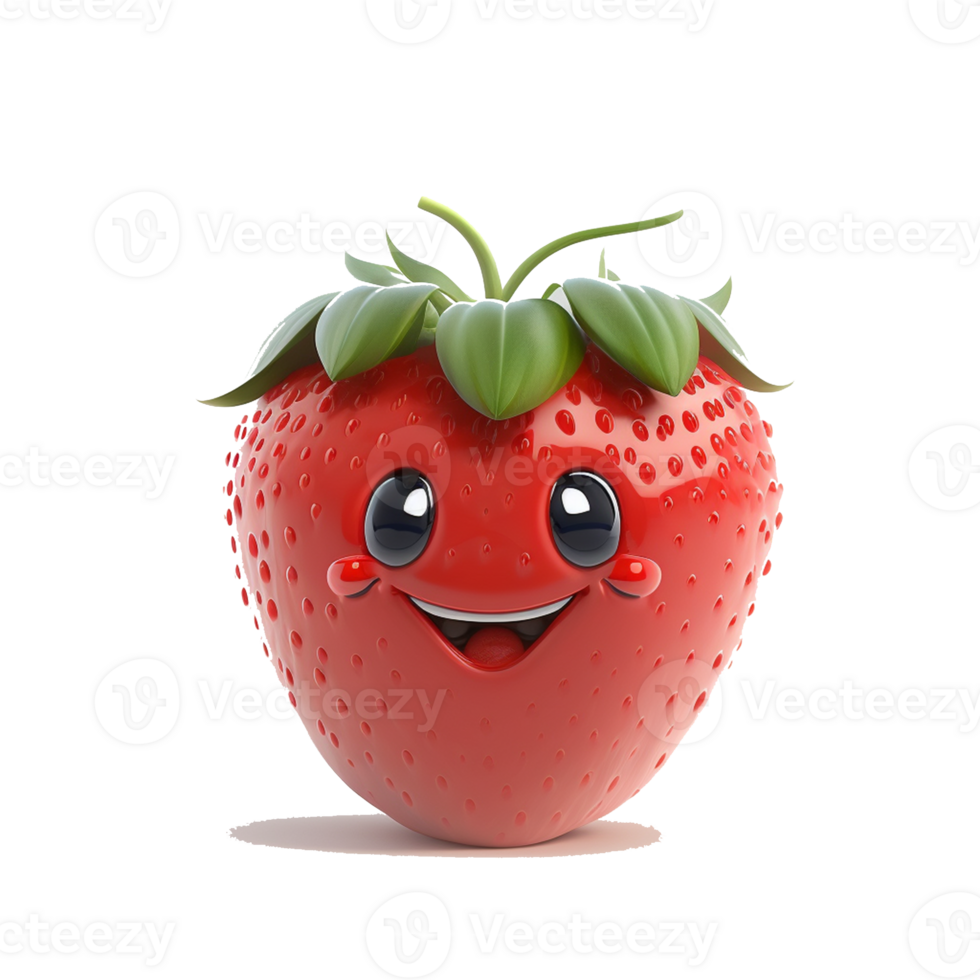 fresh whole happy strawberry character 3d illustration icon, pro photo png