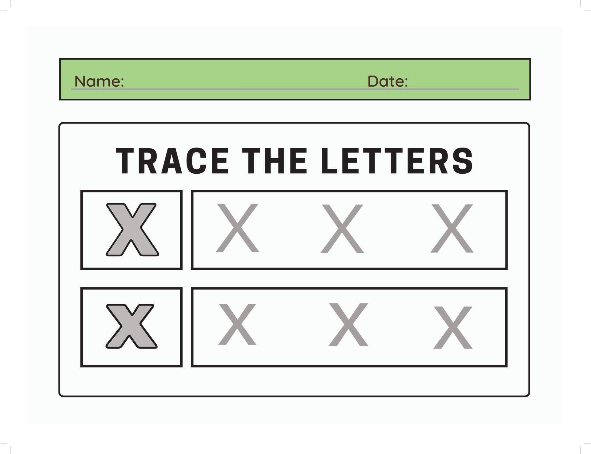 Trace letter X uppercase and lowercase. Alphabet tracing practice