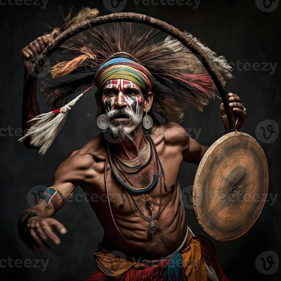 bhoot kola dance of a man on black background photo