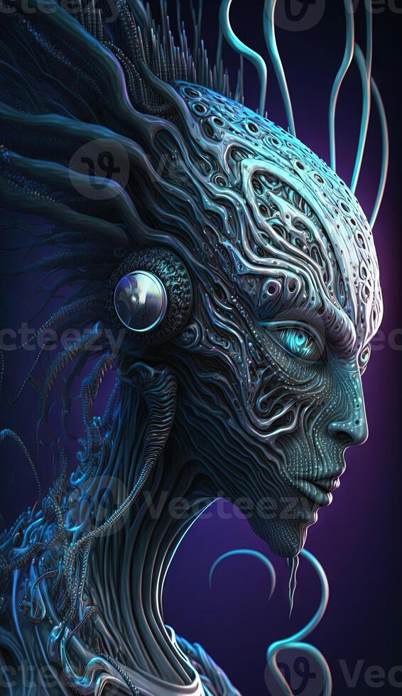 A 3D image of blue alien from another planet photo