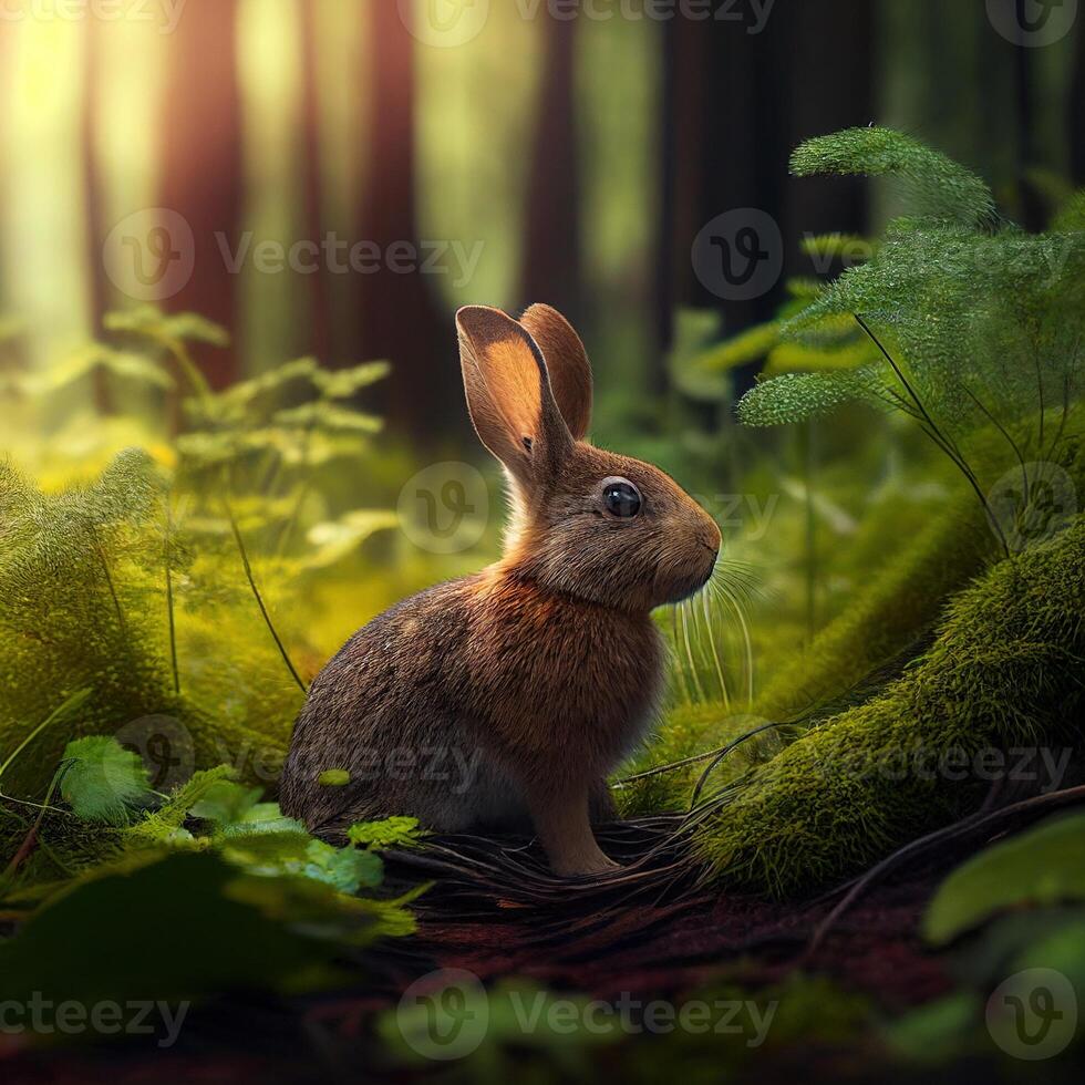 Rabbit in forest cinematic image photo