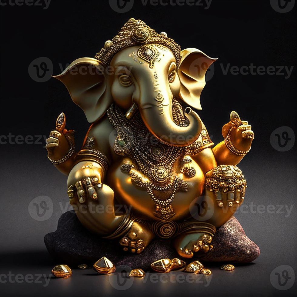 Golden ganesha statue on black background 22316230 Stock Photo at Vecteezy