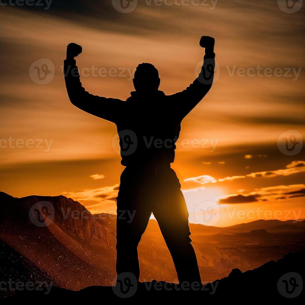 Success Concept a man on mountain photo