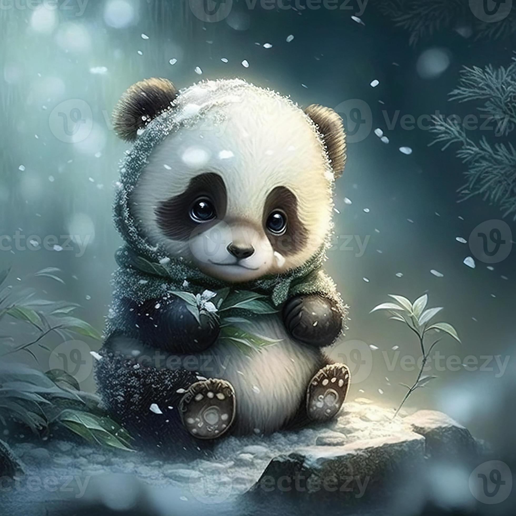 cute baby panda with winter fairy background 22316257 Stock Photo ...