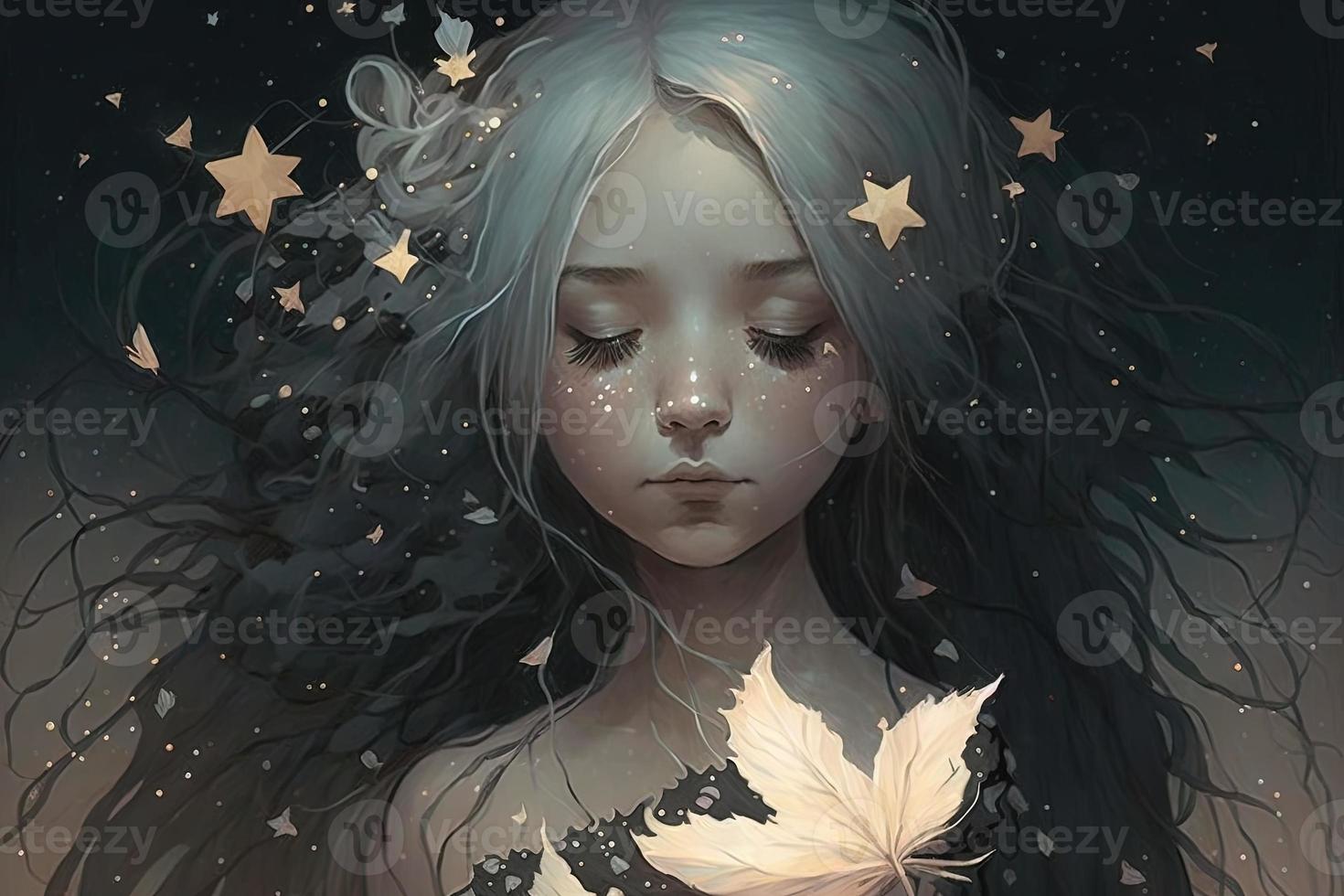 a beautiful Girl fairy appearance light and black photo