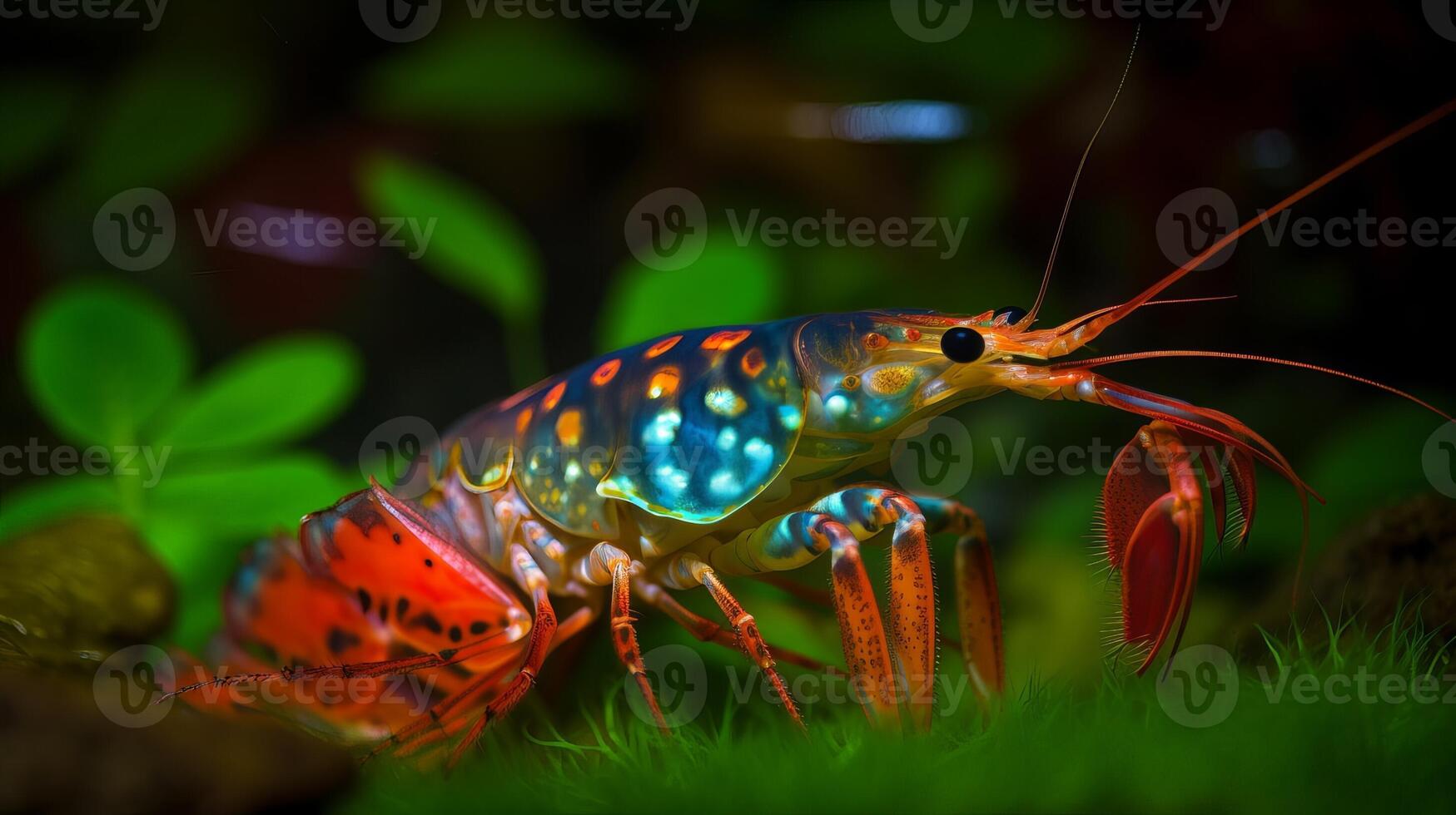 maravilloso asombroso vibrante camarón en césped generativo ai foto