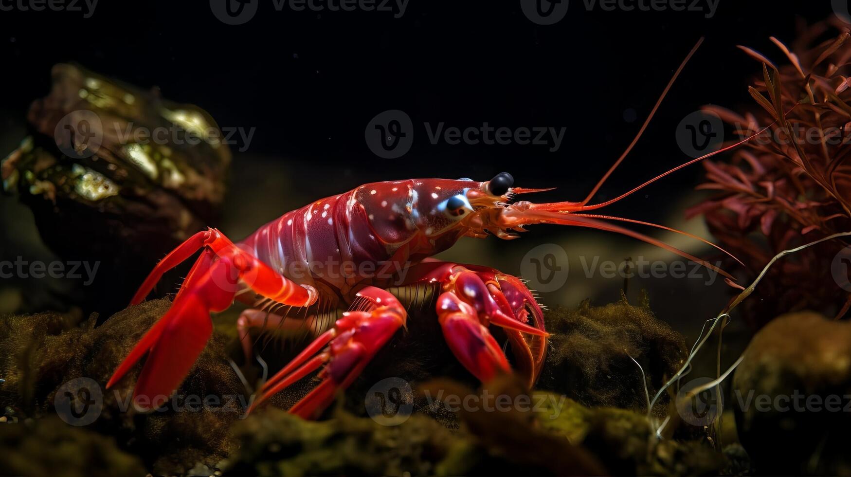 maravilloso asombroso vibrante camarón en el mar generativo ai foto