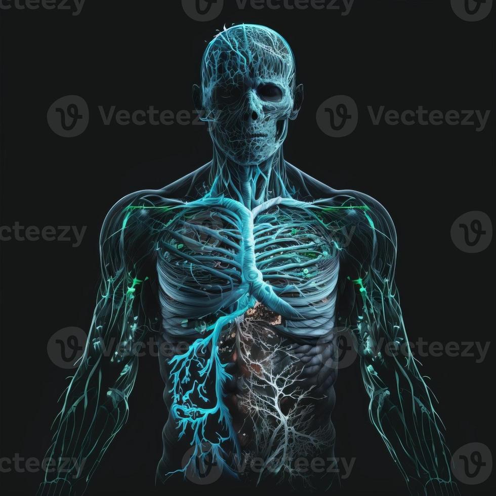 Human body internal structure transparent glowing image photo