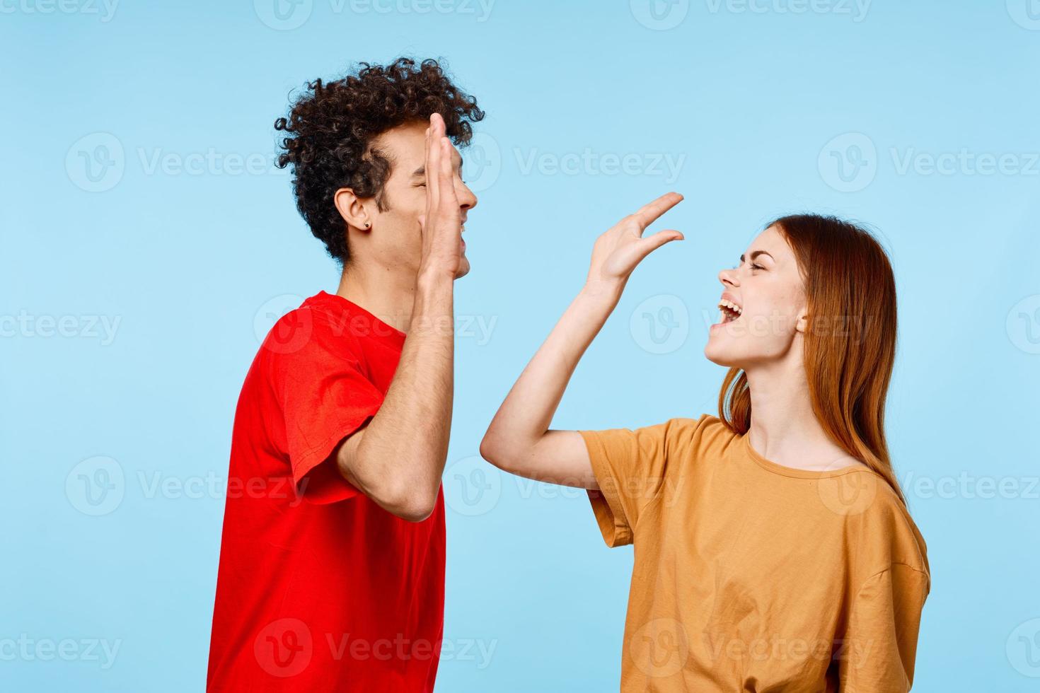 young couple cropped view communication emotions modern photo