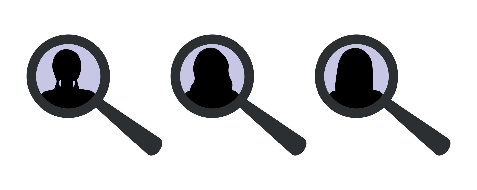 Set of female avatar icons with magnifying glass vector