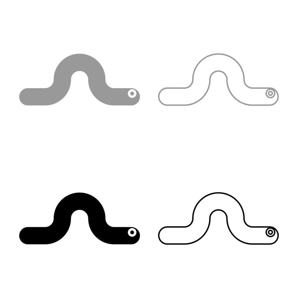 Worm earth earthworm rainworm caterpillar angleworm annelida invertebrate crawling larva set icon grey black color vector illustration image solid fill outline contour line thin flat style