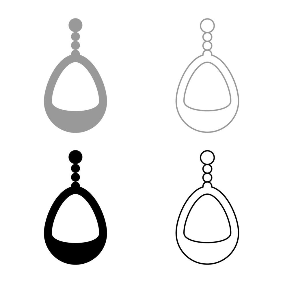 Ear-ring jewelry pendant earrings luxury bijou precious stone bijouterie adornment embellishment set icon grey black color vector illustration image solid fill outline contour line thin flat style