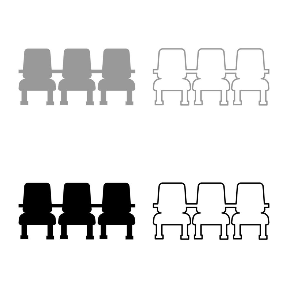 Cinema chair Chairs three set icon grey black color vector illustration image solid fill outline contour line thin flat style