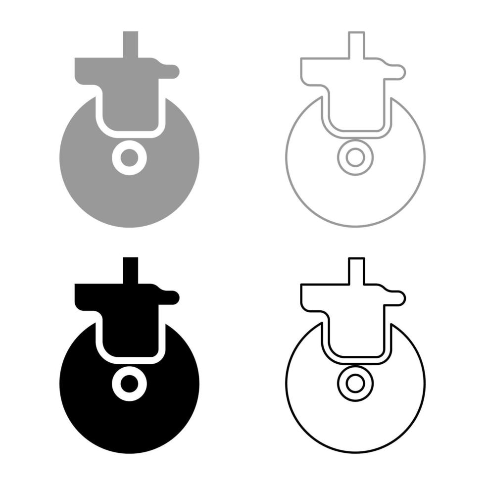 rueda para mueble castor girar conjunto icono gris negro color vector ilustración imagen sólido llenar contorno contorno línea Delgado plano estilo