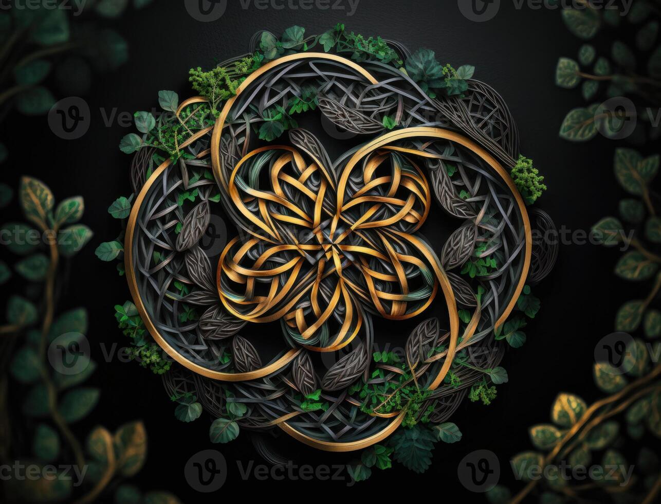 Ethnic celtic ornaments Esoteric vegetal background created with technology photo