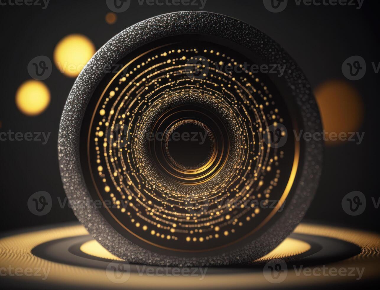 Concentric golden rings shapes Abstract geometric background created with technology photo