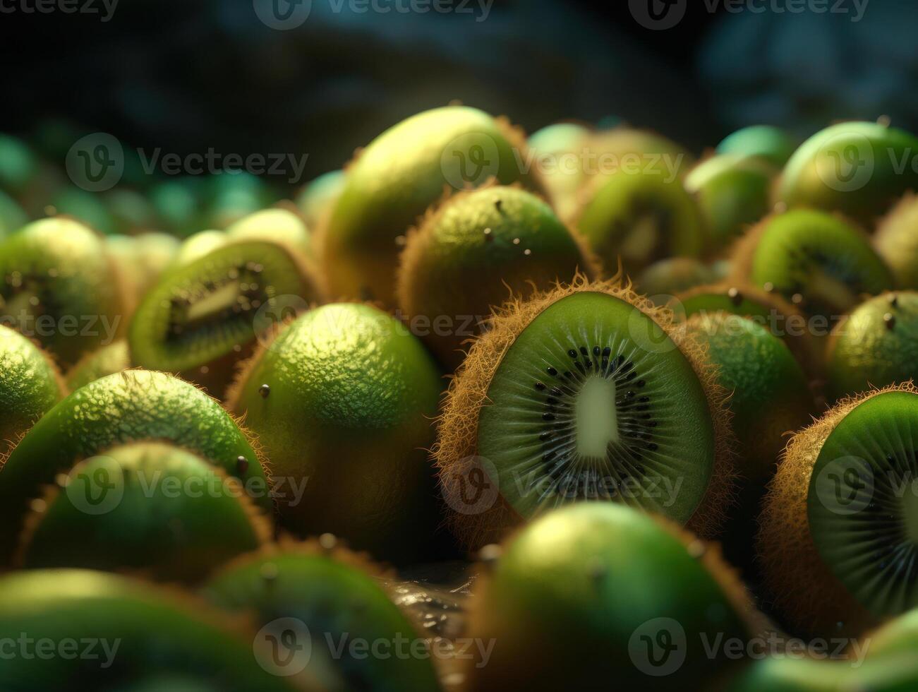 Beautiful organic background of freshly picked kiwi created with technology photo