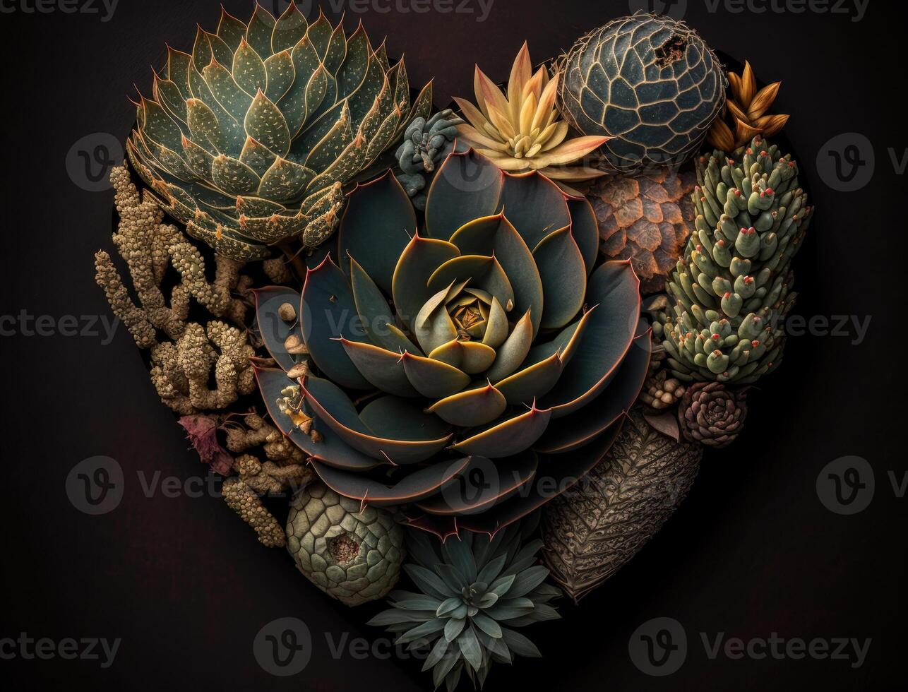 Green heart made by various succulents Environmental protection concept created with technology photo