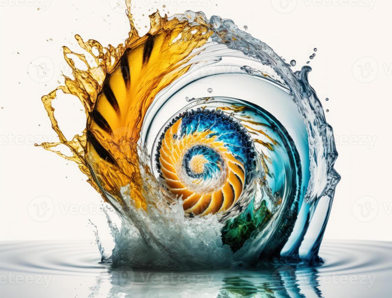 Radial spiral water splash background created with technology photo