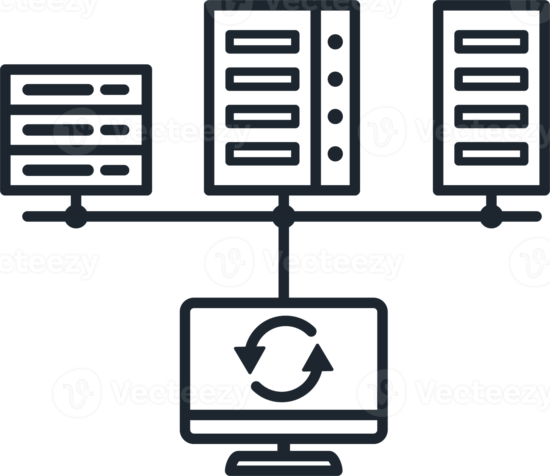 Icon of the computer connected to the server. 22317613 PNG