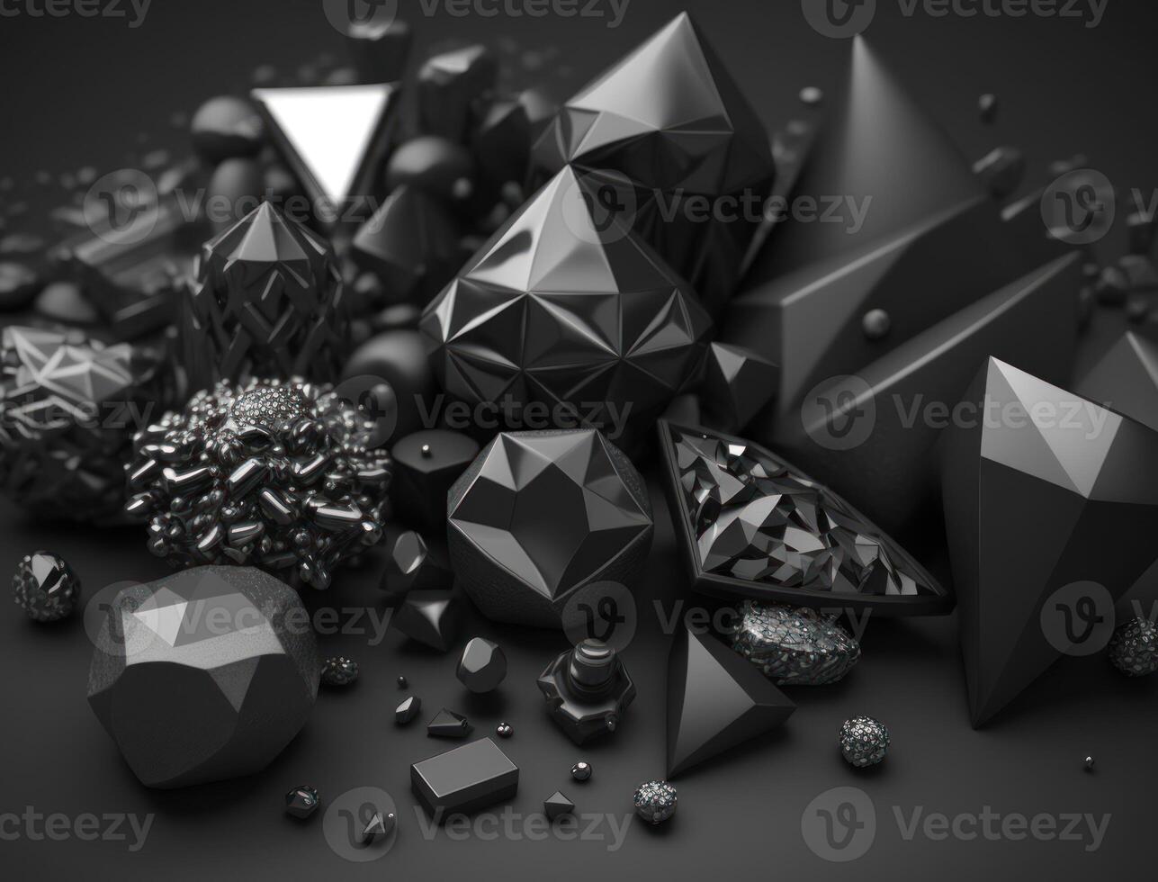 Abstract black geometric background Various shapes Flat lay created with technology photo