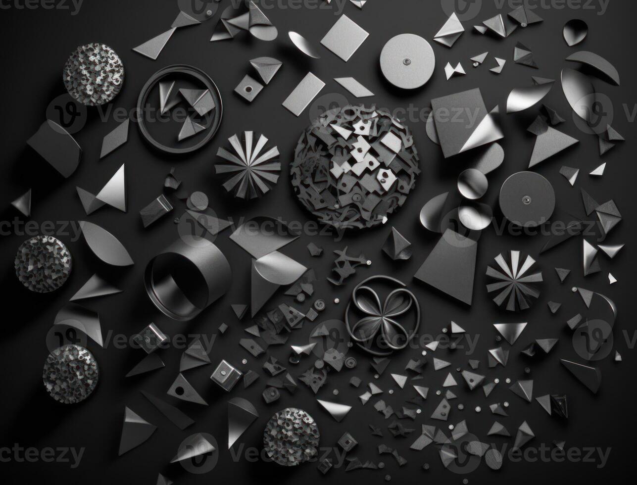 Abstract black geometric background Various shapes Flat lay created with technology photo