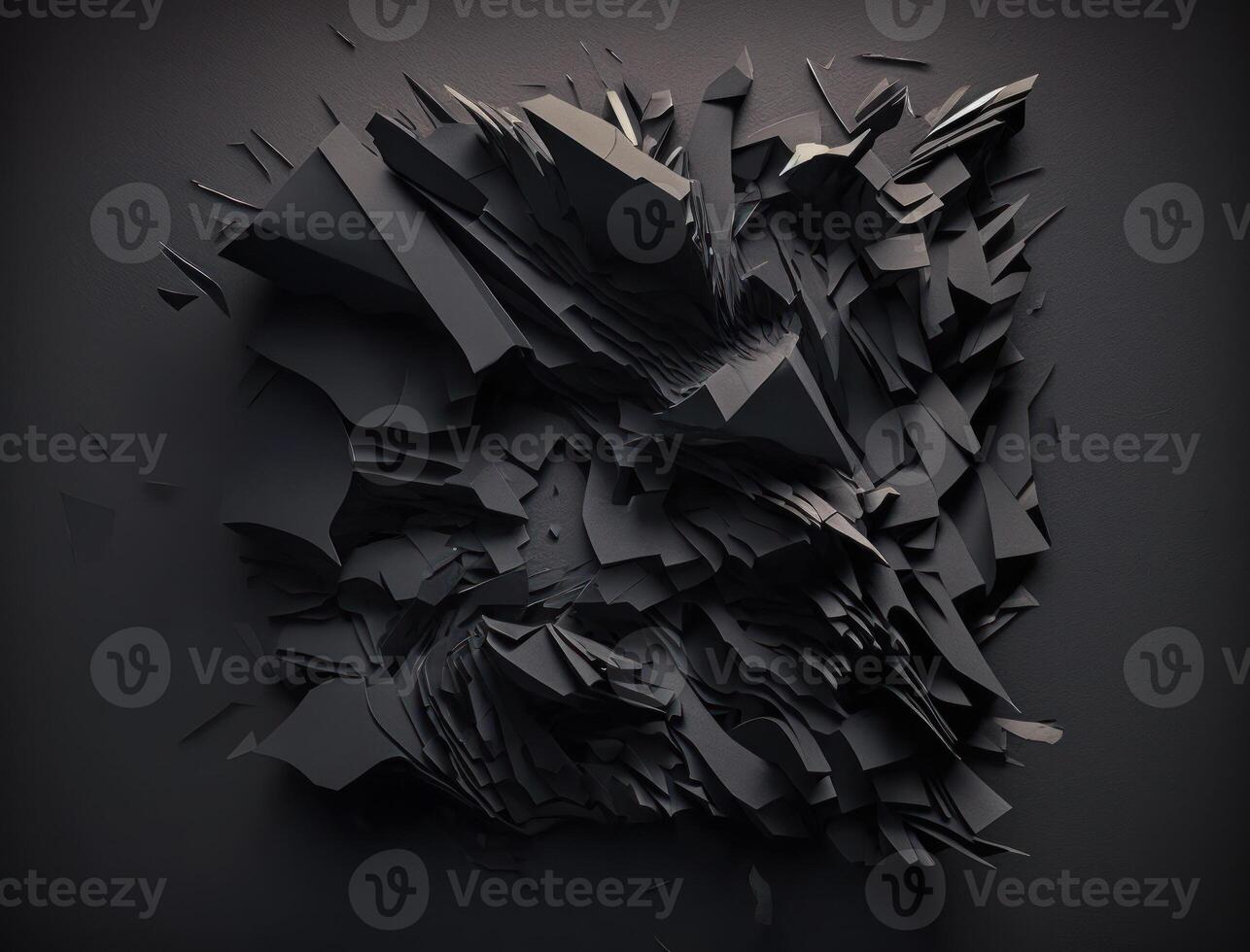 Abstract dark black various paper shapes background created with technology photo