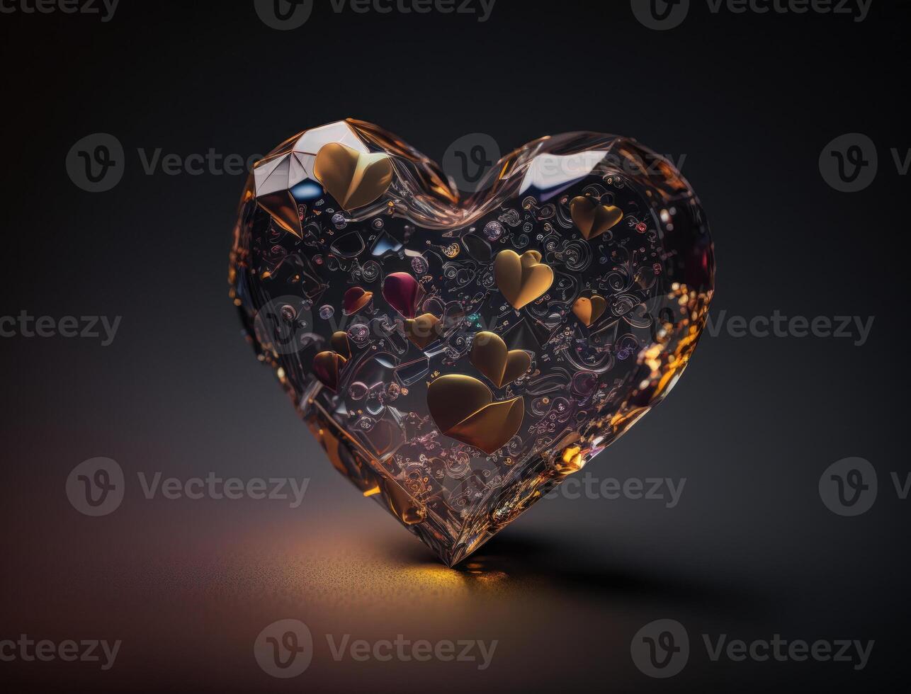 Realistic translucent heart shaped crystal zircon, natural gemstone technology photo