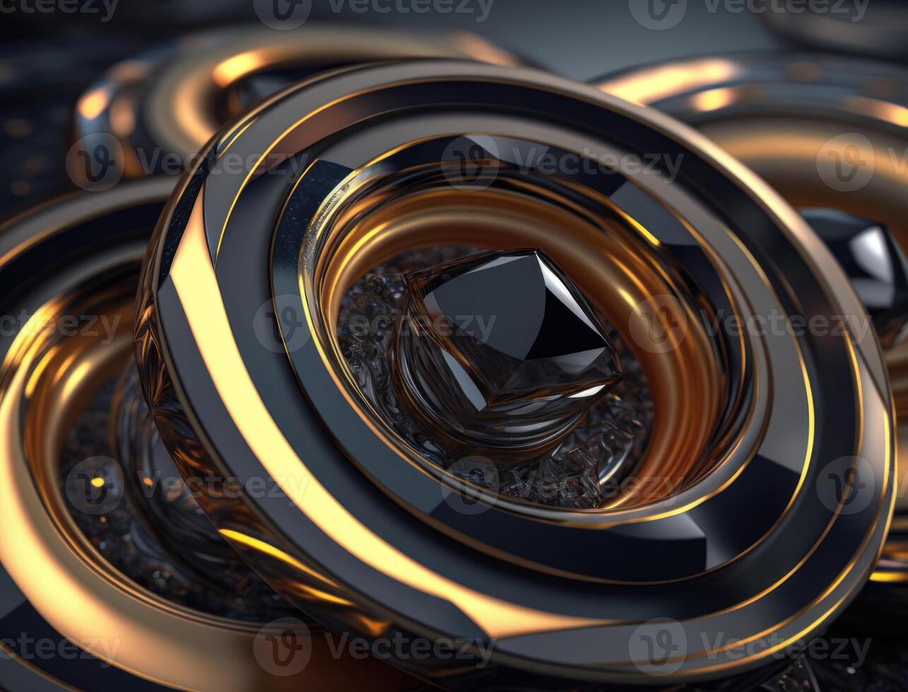 Concentric obsidian rings shapes Abstract geometric background created with technology photo