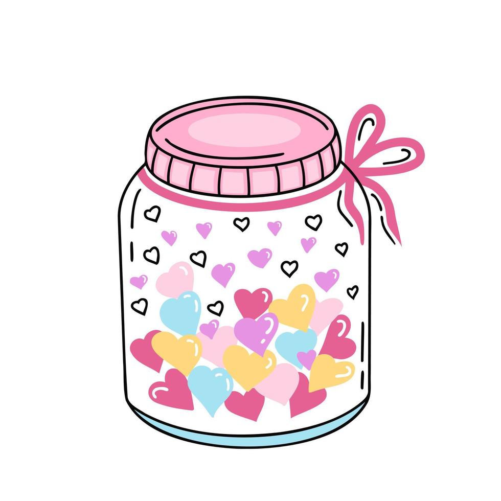 jar with hearts. Love concept. Illustration for printing, backgrounds, covers and packaging. Image can be used for greeting cards, posters, stickers and textile. Isolated on white background. vector