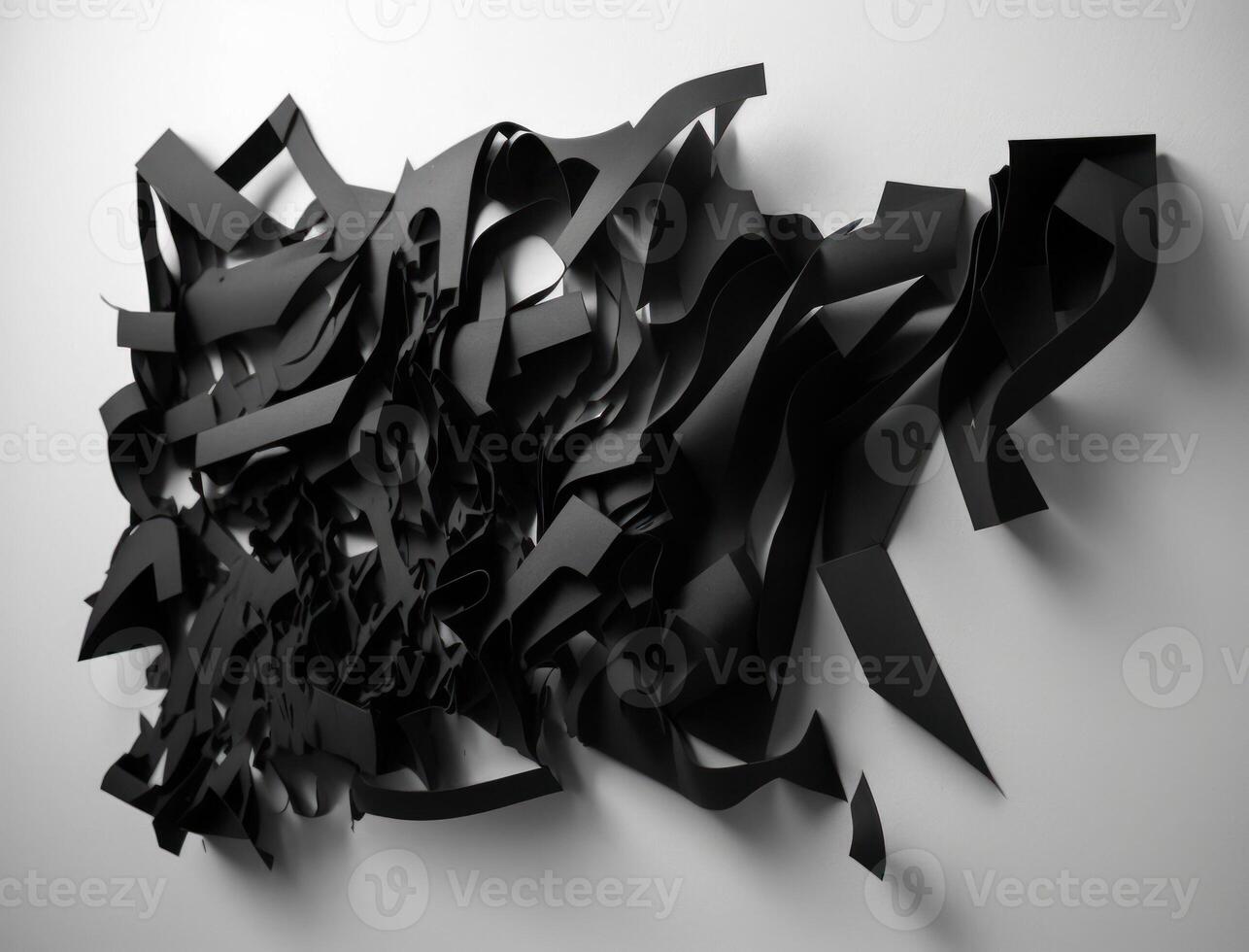 Abstract dark black various paper shapes background created with technology photo