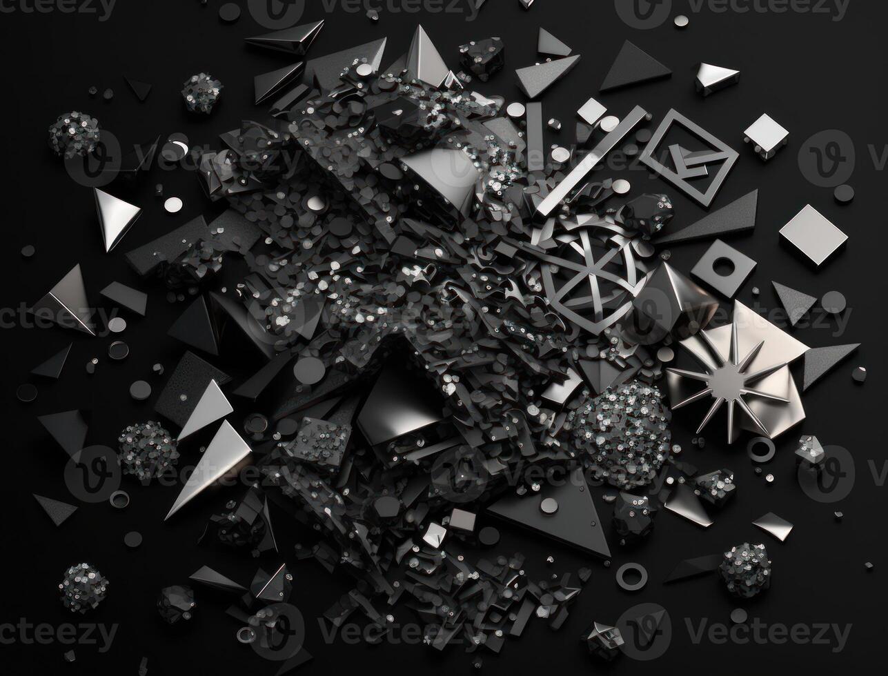 Abstract black geometric background Various shapes Flat lay created with technology photo