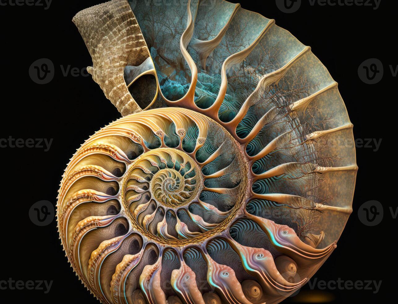 Ammonite fossil background created with technology photo