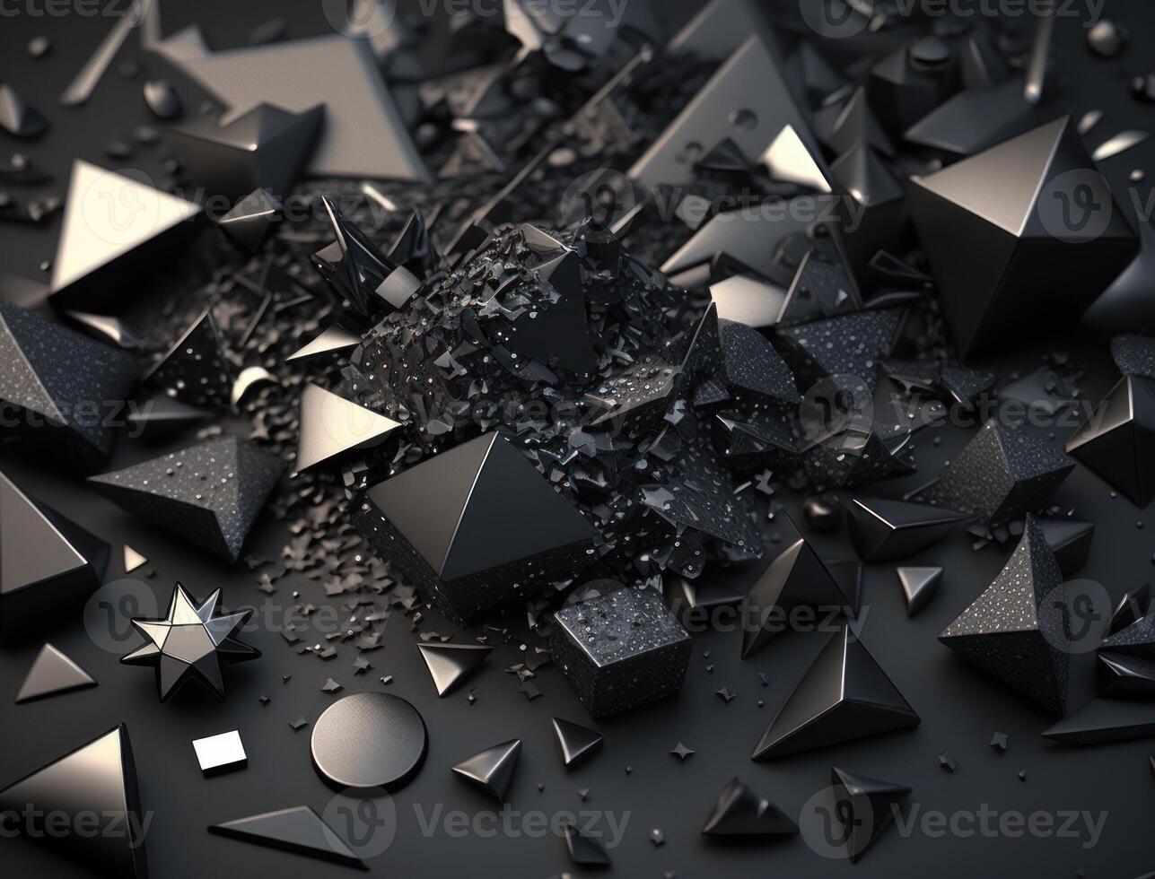 Abstract black geometric background Various triangles shapes Flat lay created with technology photo