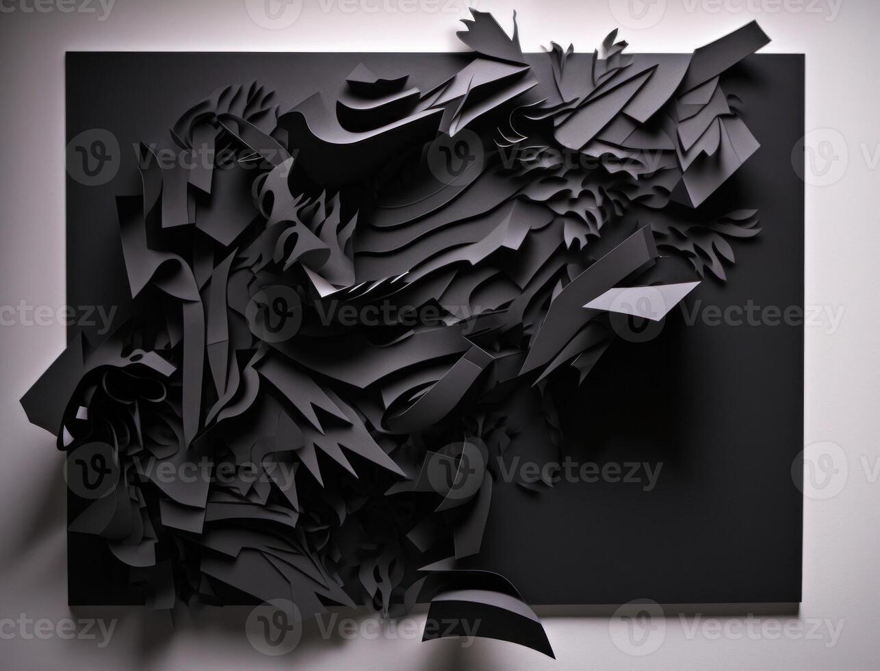 Abstract dark black various paper shapes background created with technology photo