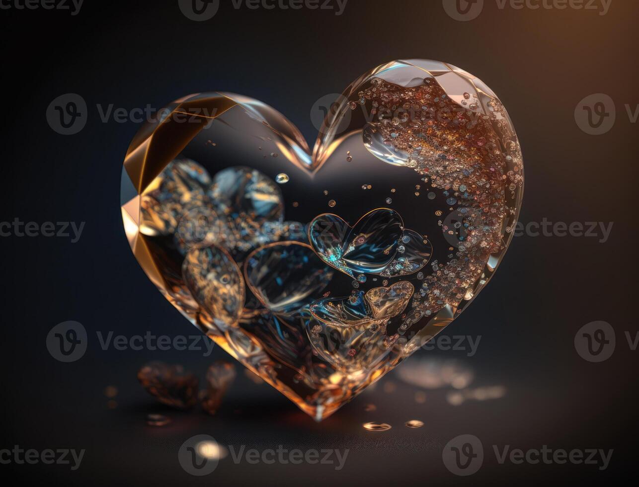 Realistic translucent heart shaped crystal zircon, natural gemstone