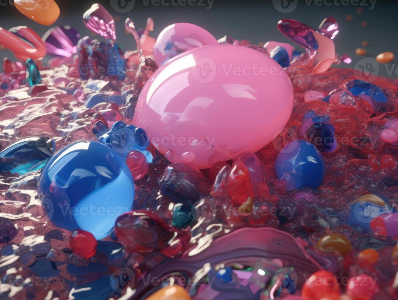 Vibrant pink abstract composition of colorful circular shapes arranged in a grid pattern was created with technology photo