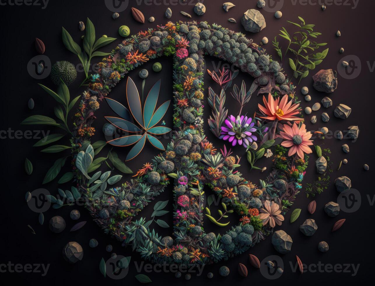 paz símbolo hecho por floral elementos creado con generativo ai tecnología foto
