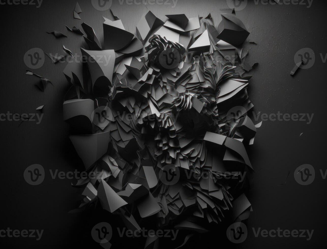 Abstract dark black various paper shapes background created with technology photo