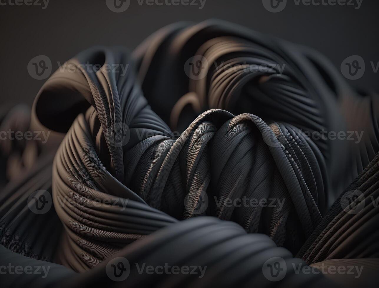 Lines and folds of fabric in dark metallic tones created with technology photo