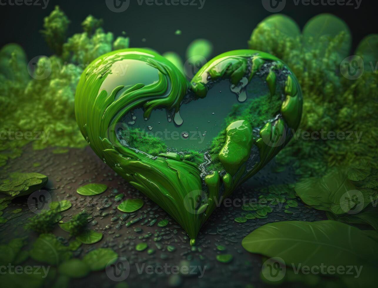 Green heart that represents environmental protection created with technology photo