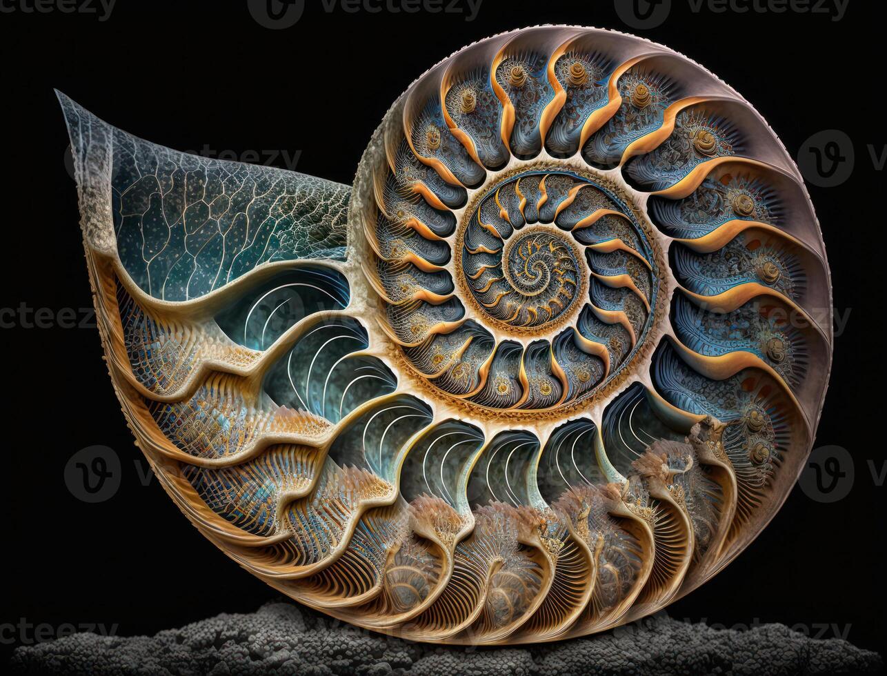 Ammonite fossil background created with technology photo