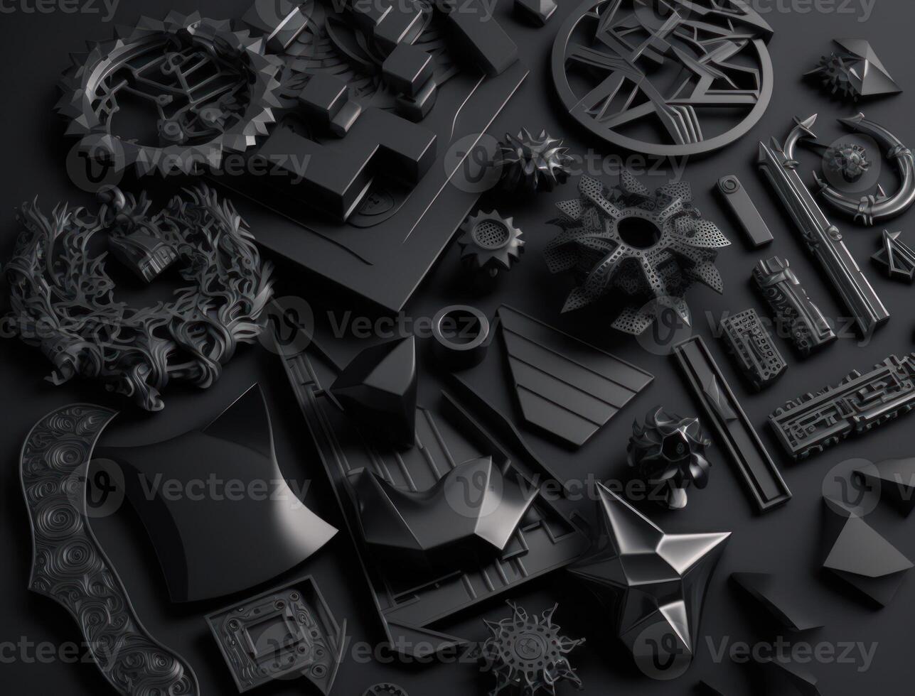Abstract black geometric background Various shapes Flat lay created with technology photo